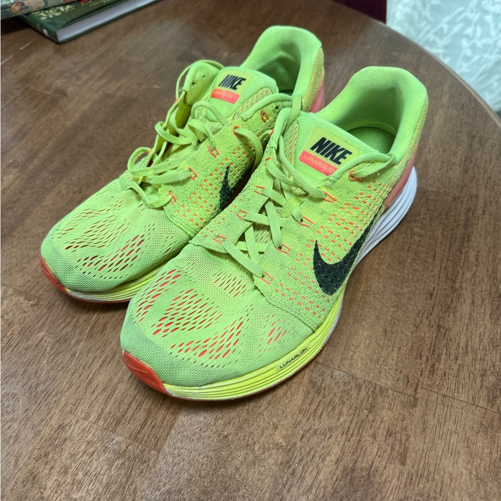 Nike Men’s Lunarglide 7 Running Sneakers with Black Swoosh and Orange Accents